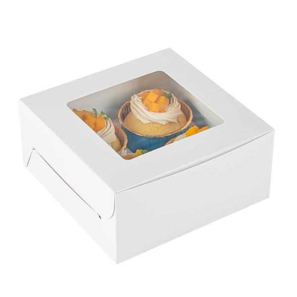 Restaurantware Cafe Vision Square White Cupcake Window Box - Fits 4 - 6 1/4" X 6 1/4" X 3" - 100 Count Box