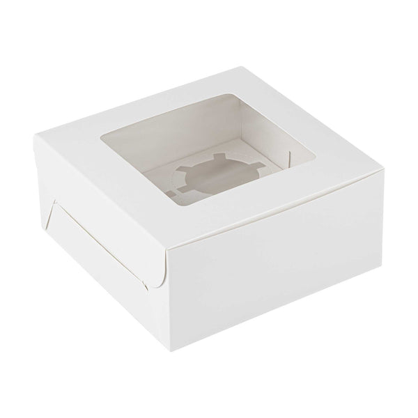 Restaurantware Cafe Vision Square White Cupcake Window Box - Fits 4 - 6 1/4" X 6 1/4" X 3" - 100 Count Box