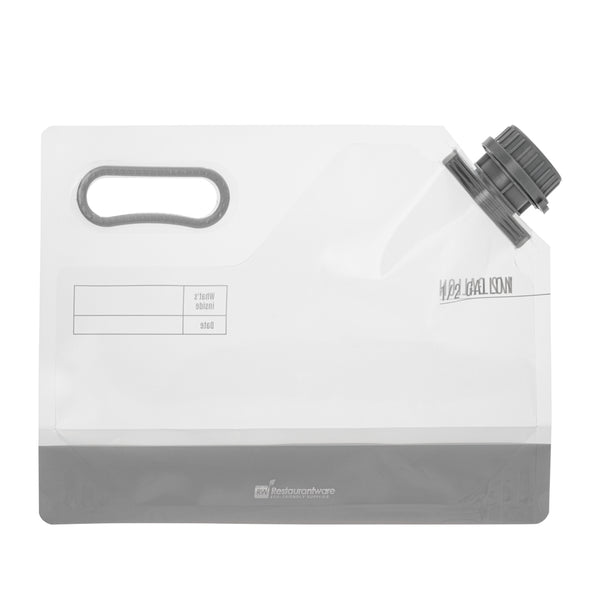 Restaurantware Cater Tek 1/2 Gal Clear Plastic Take Out Drink Bag - With Safety Cap - 11 3/4" X 4 1/4" X 9" - 2 Count Box