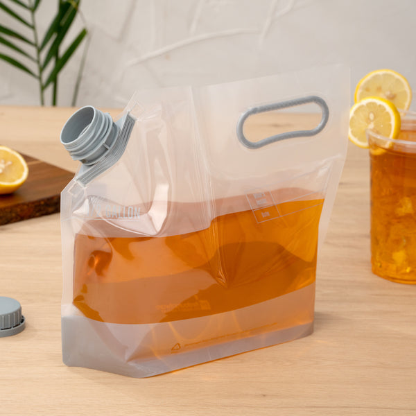 Restaurantware Cater Tek 1/2 Gal Clear Plastic Take Out Drink Bag - With Safety Cap - 11 3/4" X 4 1/4" X 9" - 2 Count Box