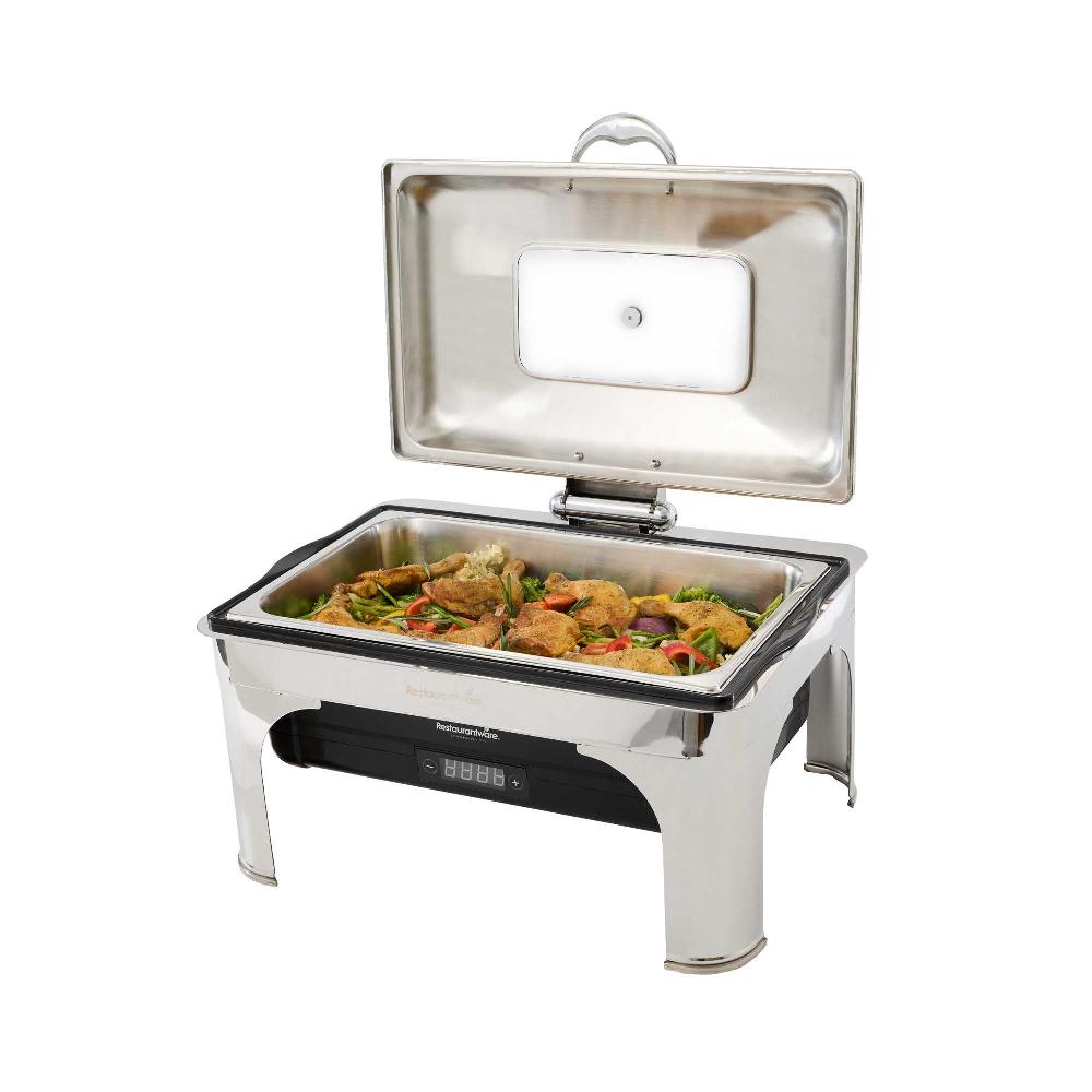 restaurantware Cater Tek 14 qt Full Size Electric Chafer - Hinged Lid Food Pan Stand Digital Temperature Control 120V 760W - 1 count box