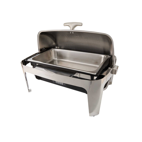 Restaurantware Cater Tek 14 Qt Full Size Electric Chafer - Roll Top Cover Food Pan Stand Digital Temperature Control 120V 760W - 1 Count Box