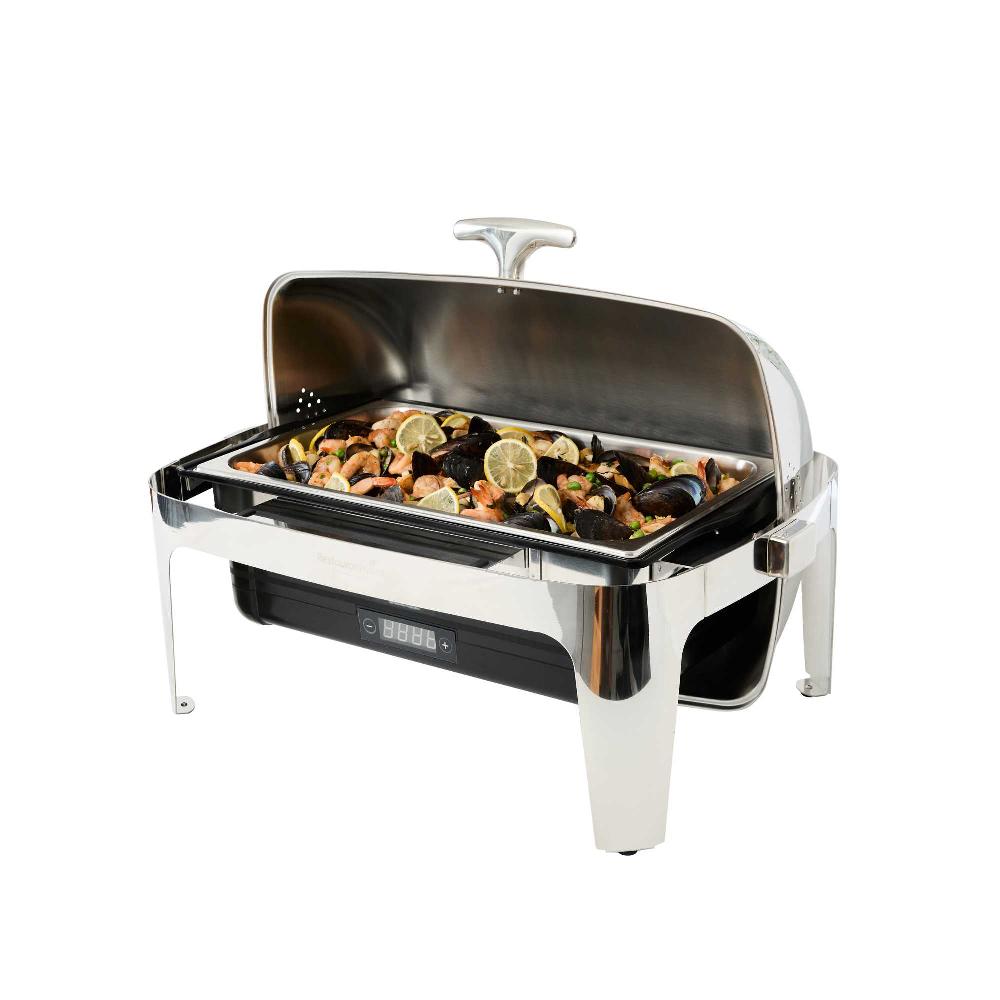 restaurantware Cater Tek 14 qt Full Size Electric Chafer - Roll Top Cover Food Pan Stand Digital Temperature Control 120V 760W - 1 count box