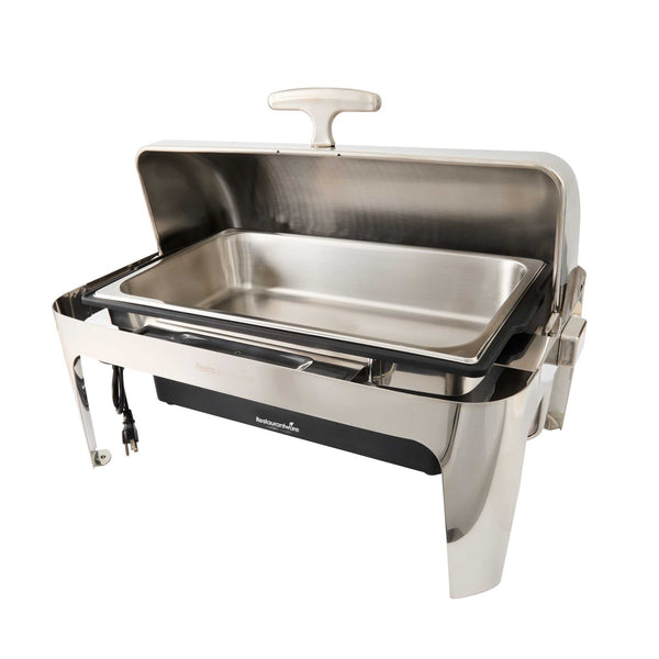 Restaurantware Cater Tek 14 Qt Full Size Electric Chafer - Stainless Steel Roll Top Cover Food Pan Stand 120V 760W - 1 Count Box