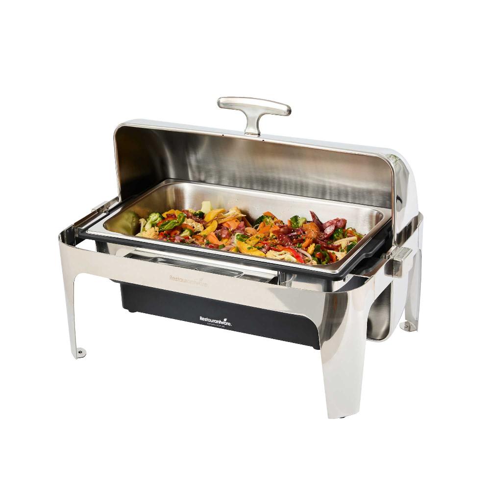 restaurantware Cater Tek 14 qt Full Size Electric Chafer - Stainless Steel Roll Top Cover Food Pan Stand 120V 760W - 1 count box