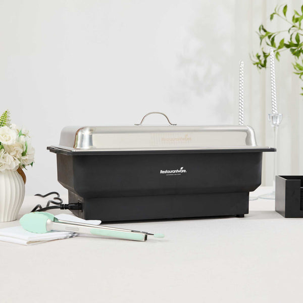Restaurantware Cater Tek 14 Qt Full Size Electric Water Pan / Warmer - Stainless Steel Chafer Cover Food Pan 120V 760W - 1 Count Box