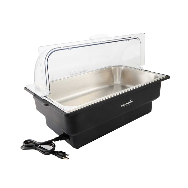 Restaurantware Cater Tek 14 Qt Full Size Electric Water Pan / Warmer - Polycarbonate Roll Top Cover Food Pan 120V 760W - 1 Count Box
