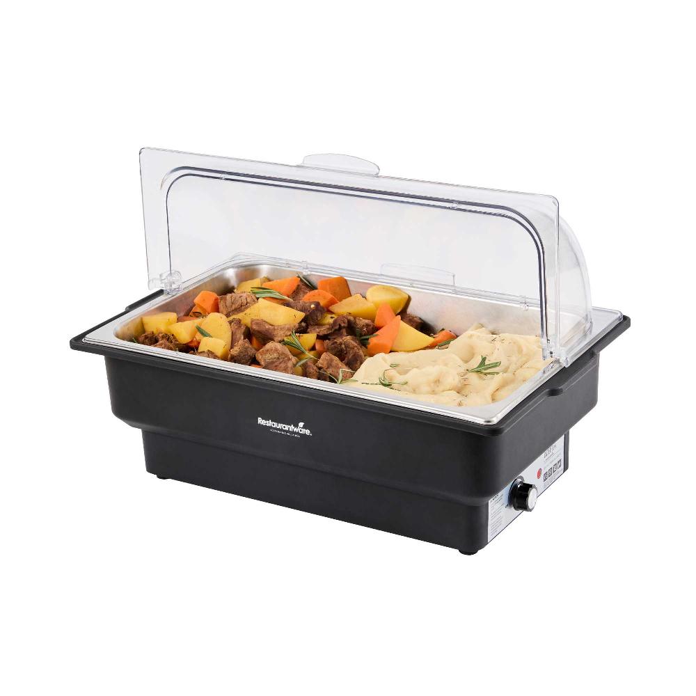 restaurantware Cater Tek 14 qt Full Size Electric Water Pan / Warmer - Polycarbonate Roll Top Cover Food Pan 120V 760W - 1 count box