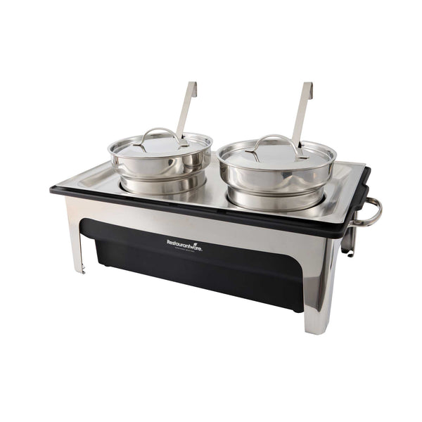Restaurantware Cater Tek 8 Qt Full Size Electric Soup Station - 2 Bain Marie Pots - 2 Ladles Stand 120V 760W - 1 Count Box