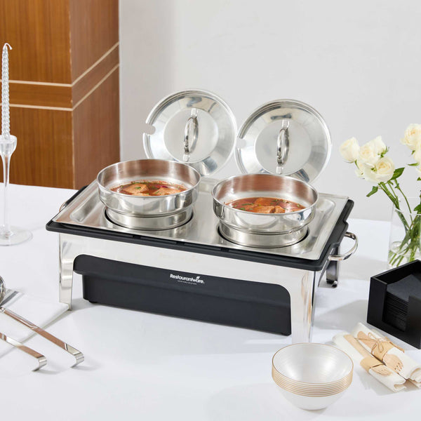 Restaurantware Cater Tek 8 Qt Full Size Electric Soup Station - 2 Bain Marie Pots - 2 Ladles Stand 120V 760W - 1 Count Box