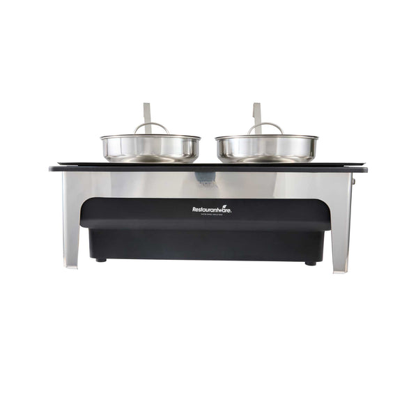 Restaurantware Cater Tek 8 Qt Full Size Electric Soup Station - 2 Bain Marie Pots - 2 Ladles Stand 120V 760W - 1 Count Box