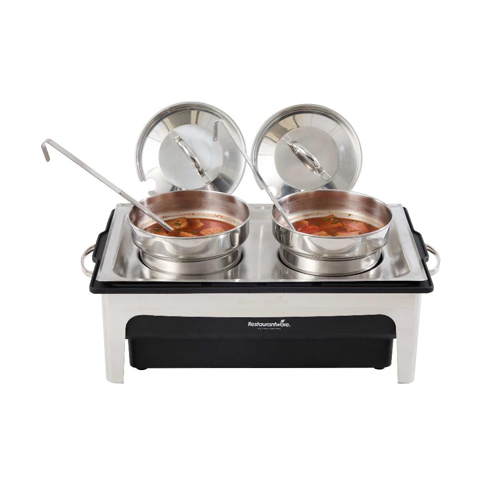 restaurantware Cater Tek 8 qt Full Size Electric Soup Station - 2 Bain Marie Pots - 2 Ladles Stand 120V 760W - 1 count box
