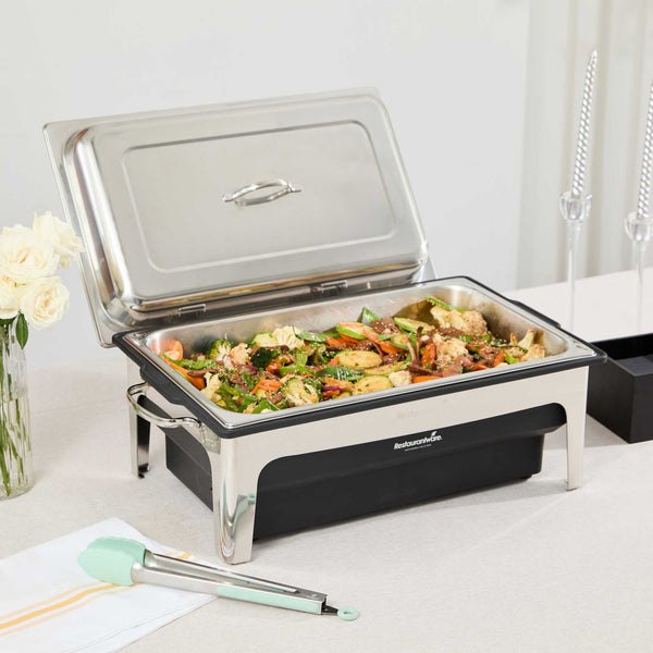 Restaurantware Cater Tek 9 Qt Full Size Electric Chafer - Stainless Steel Chafer Cover Food Pan Stand 120V 760W - 1 Count Box