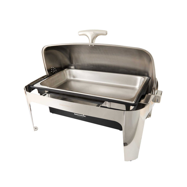 Restaurantware Cater Tek 9 Qt Full Size Electric Chafer - Stainless Steel Roll Top Cover Food Pan Stand 120V 760W - 1 Count Box
