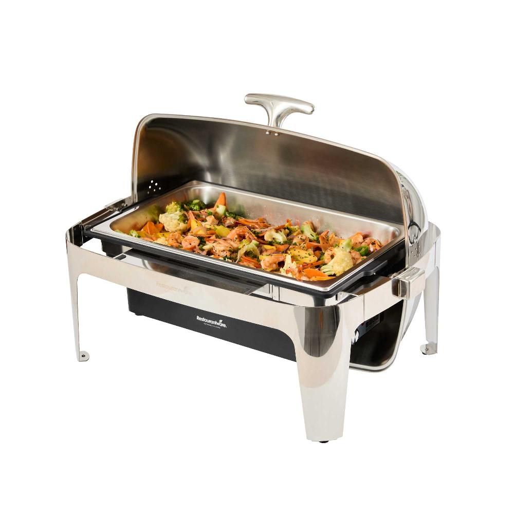 restaurantware Cater Tek 9 qt Full Size Electric Chafer - Stainless Steel Roll Top Cover Food Pan Stand 120V 760W - 1 count box
