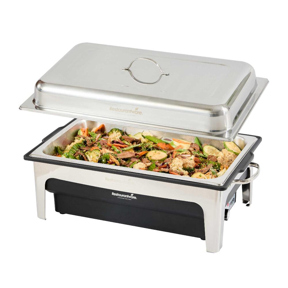 restaurantware Cater Tek 9 qt Full Size Electric Chafer - Stainless Steel Chafer Cover Food Pan Stand 120V 760W - 1 count box