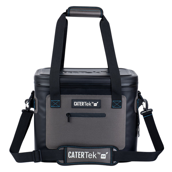 Restaurantware Cater Tek Black And Gray Insulated Soft Cooler - Holds 30 Cans With Bottle Opener - 18 1/2" X 10 3/4" X 12 3/4" - 1 Count Box