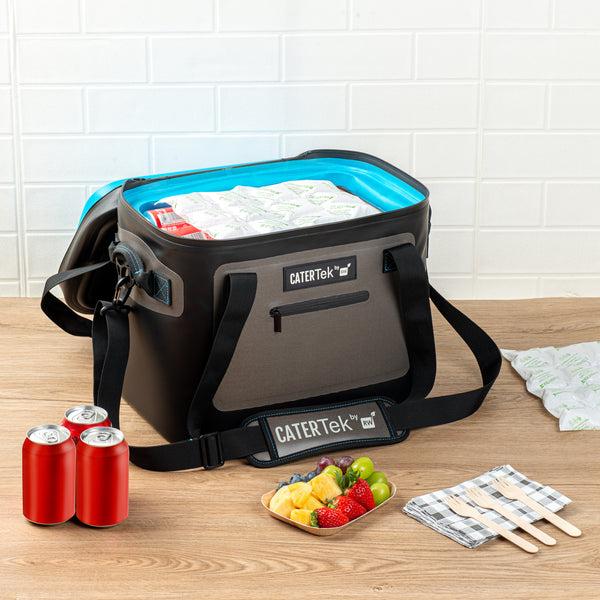Restaurantware Cater Tek Black And Gray Insulated Soft Cooler - Holds 30 Cans With Bottle Opener - 18 1/2" X 10 3/4" X 12 3/4" - 1 Count Box