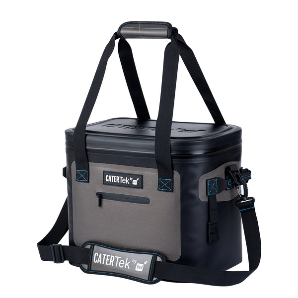 Restaurantware Cater Tek Black And Gray Insulated Soft Cooler - Holds 30 Cans With Bottle Opener - 18 1/2" X 10 3/4" X 12 3/4" - 1 Count Box