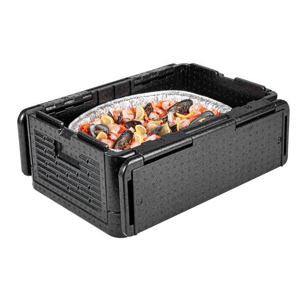 Restaurantware Cater Tek Black EPP Food Pan Carrier - Insulated Top Loading Collapsible - 23 1/2" X 16 1/4" X 10 1/4" - 1 Count Box