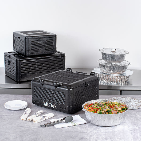 Restaurantware Cater Tek Black EPP Food Pan Carrier - Insulated Top Loading Collapsible - 16 3/4" X 16 3/4" X 9" - 1 Count Box