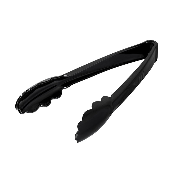 Restaurantware Cater Tek Black Heavy-Duty Disposable Plastic Tongs - Scalloped - 7 1/2" - 100 Count Box