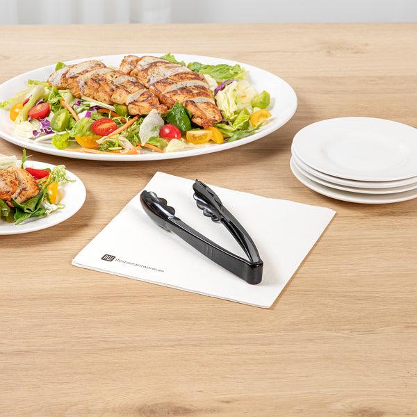 Restaurantware Cater Tek Black Heavy-Duty Disposable Plastic Tongs - Scalloped - 7 1/2" - 100 Count Box