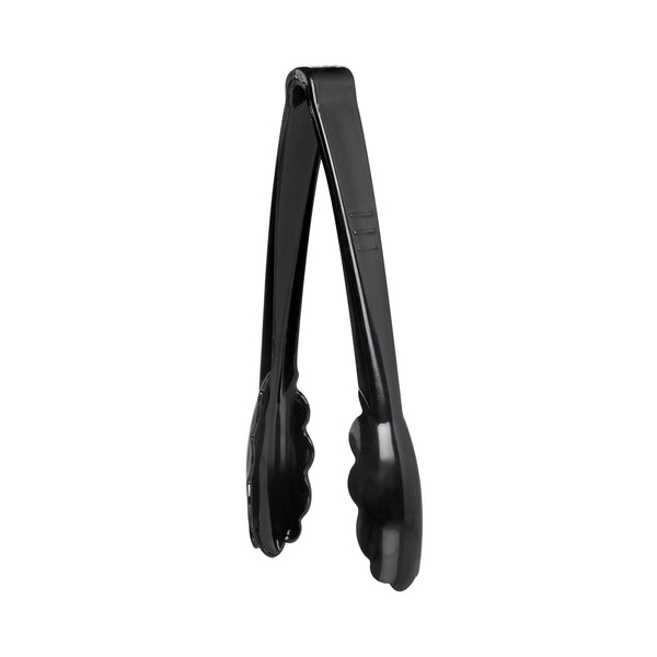 Restaurantware Cater Tek Black Heavy-Duty Disposable Plastic Tongs - Scalloped - 7 1/2" - 100 Count Box