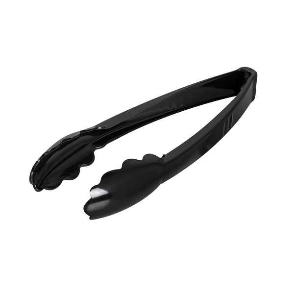 Restaurantware Cater Tek Black Heavy-Duty Disposable Plastic Tongs - Scalloped - 9" - 100 Count Box