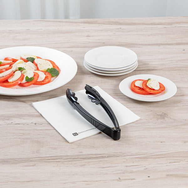 Restaurantware Cater Tek Black Heavy-Duty Disposable Plastic Tongs - Scalloped - 9" - 100 Count Box