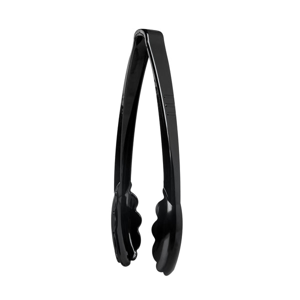 Restaurantware Cater Tek Black Heavy-Duty Disposable Plastic Tongs - Scalloped - 9" - 100 Count Box