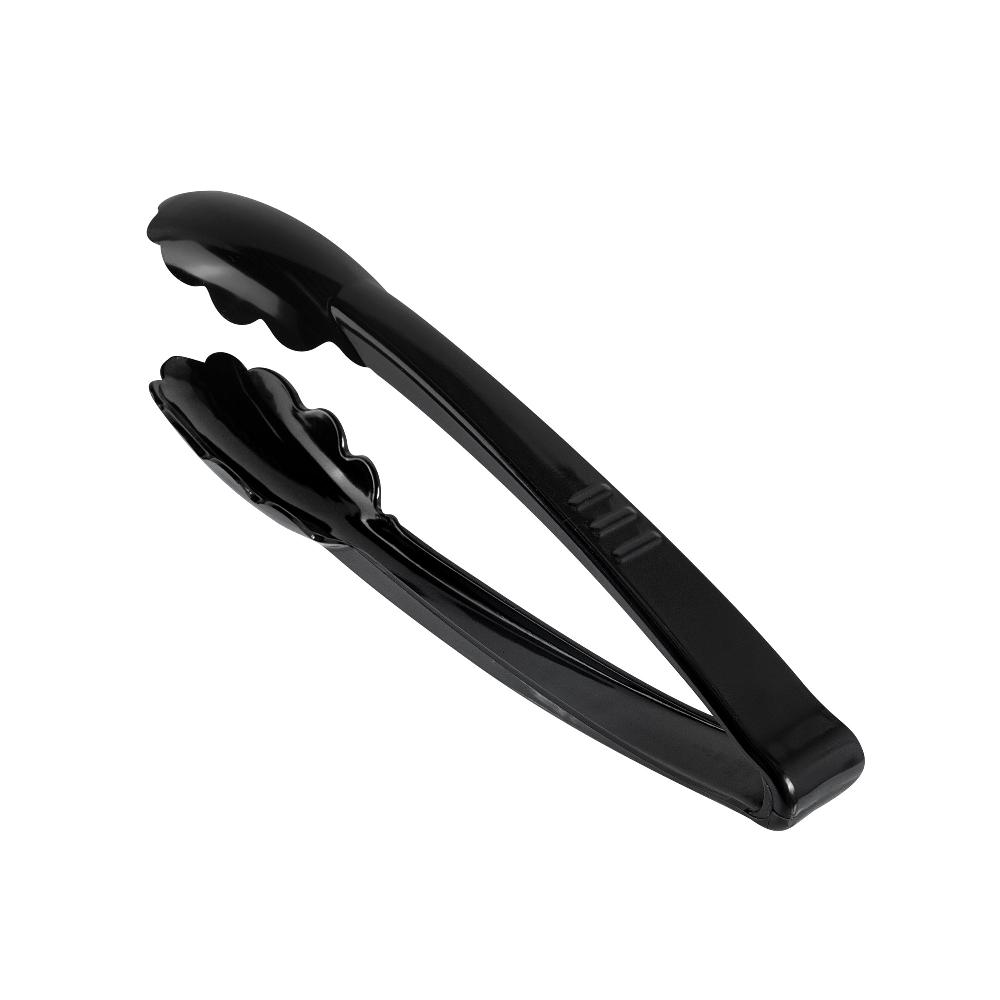 restaurantware Cater Tek Black Heavy-Duty Disposable Plastic Tongs - Scalloped - 9" - 100 count box