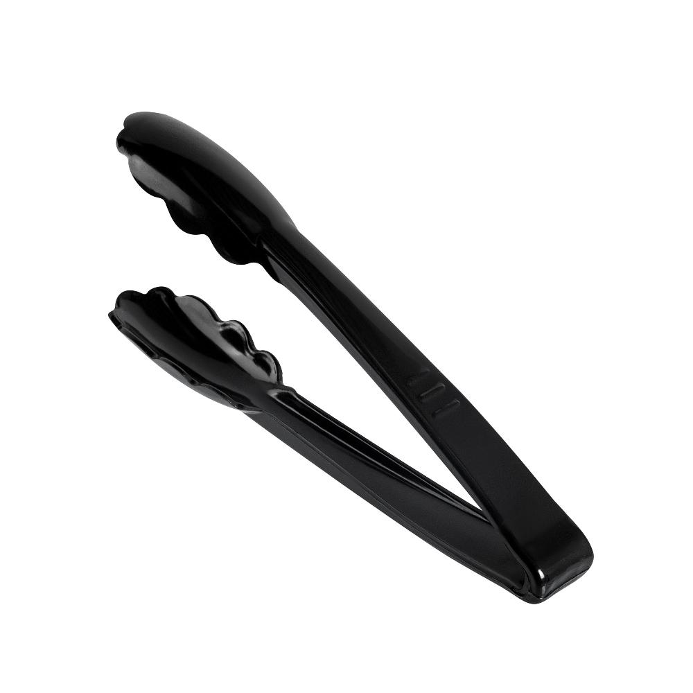 restaurantware Cater Tek Black Heavy-Duty Disposable Plastic Tongs - Scalloped - 7 1/2" - 100 count box