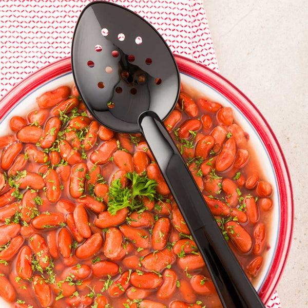 Restaurantware Cater Tek Black Plastic Catering Spoon - Perforated - 11" - 1 Count Box