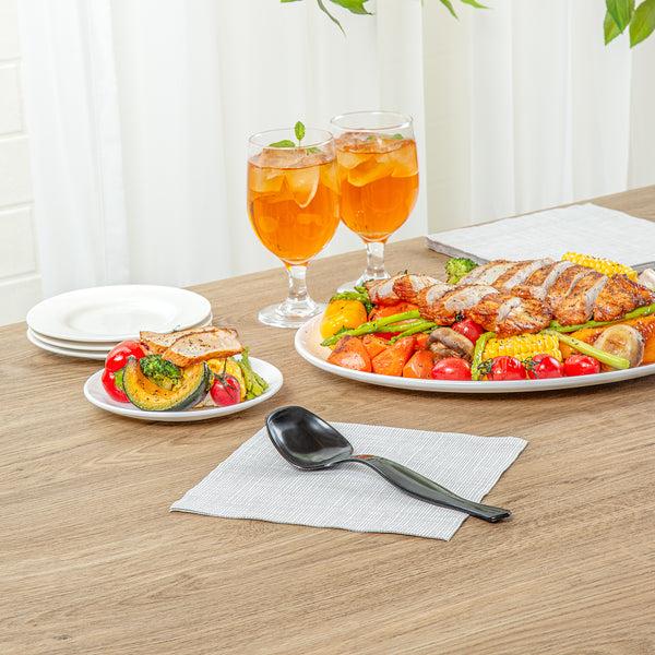 Restaurantware Cater Tek Black Plastic Serving Spoon - 8 1/2" - 100 Count Box