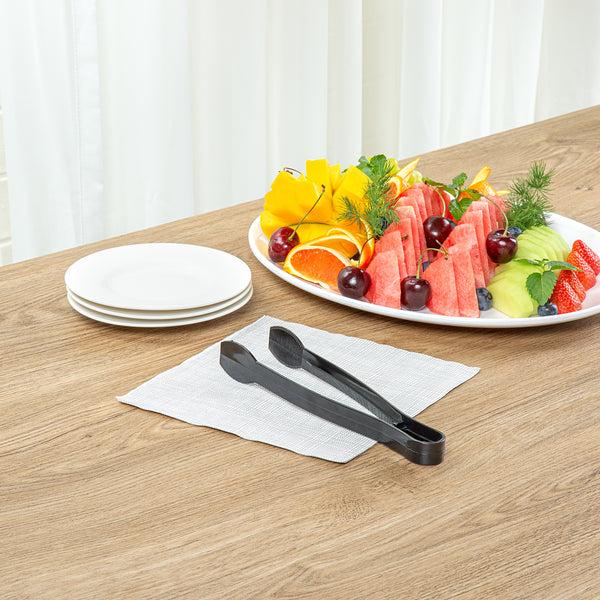 Restaurantware Cater Tek Black Plastic Tongs - Ridged - 9" - 100 Count Box