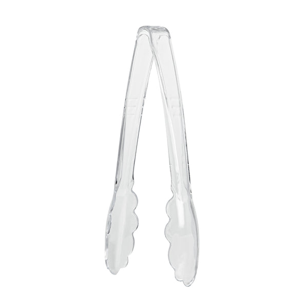 Restaurantware Cater Tek Clear Heavy-Duty Disposable Plastic Tongs - Scalloped - 7 1/2" - 100 Count Box