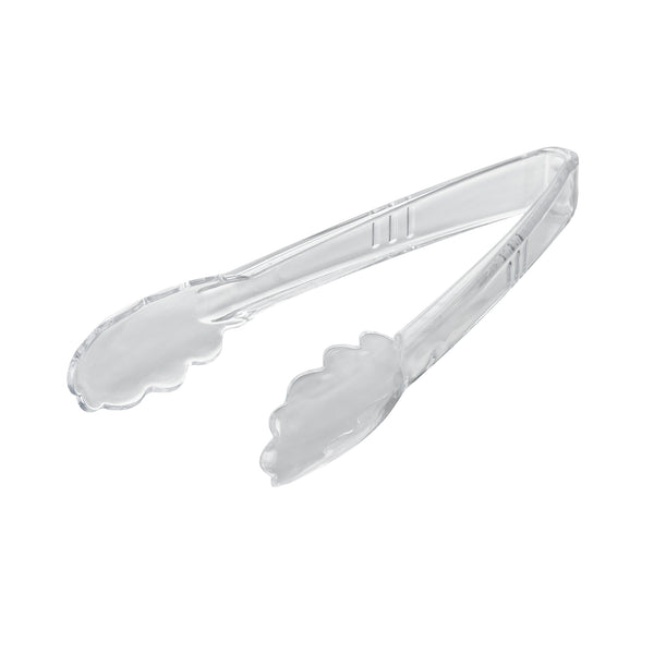Restaurantware Cater Tek Clear Heavy-Duty Disposable Plastic Tongs - Scalloped - 9" - 100 Count Box