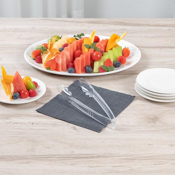 Restaurantware Cater Tek Clear Heavy-Duty Disposable Plastic Tongs - Scalloped - 9" - 100 Count Box