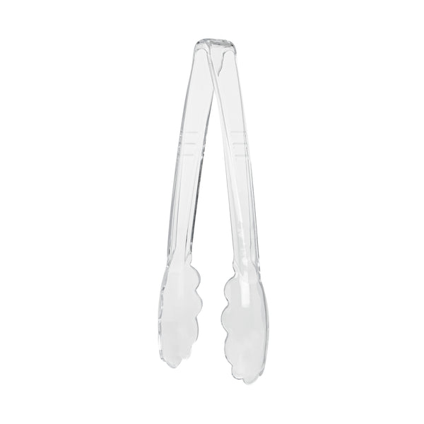 Restaurantware Cater Tek Clear Heavy-Duty Disposable Plastic Tongs - Scalloped - 9" - 100 Count Box
