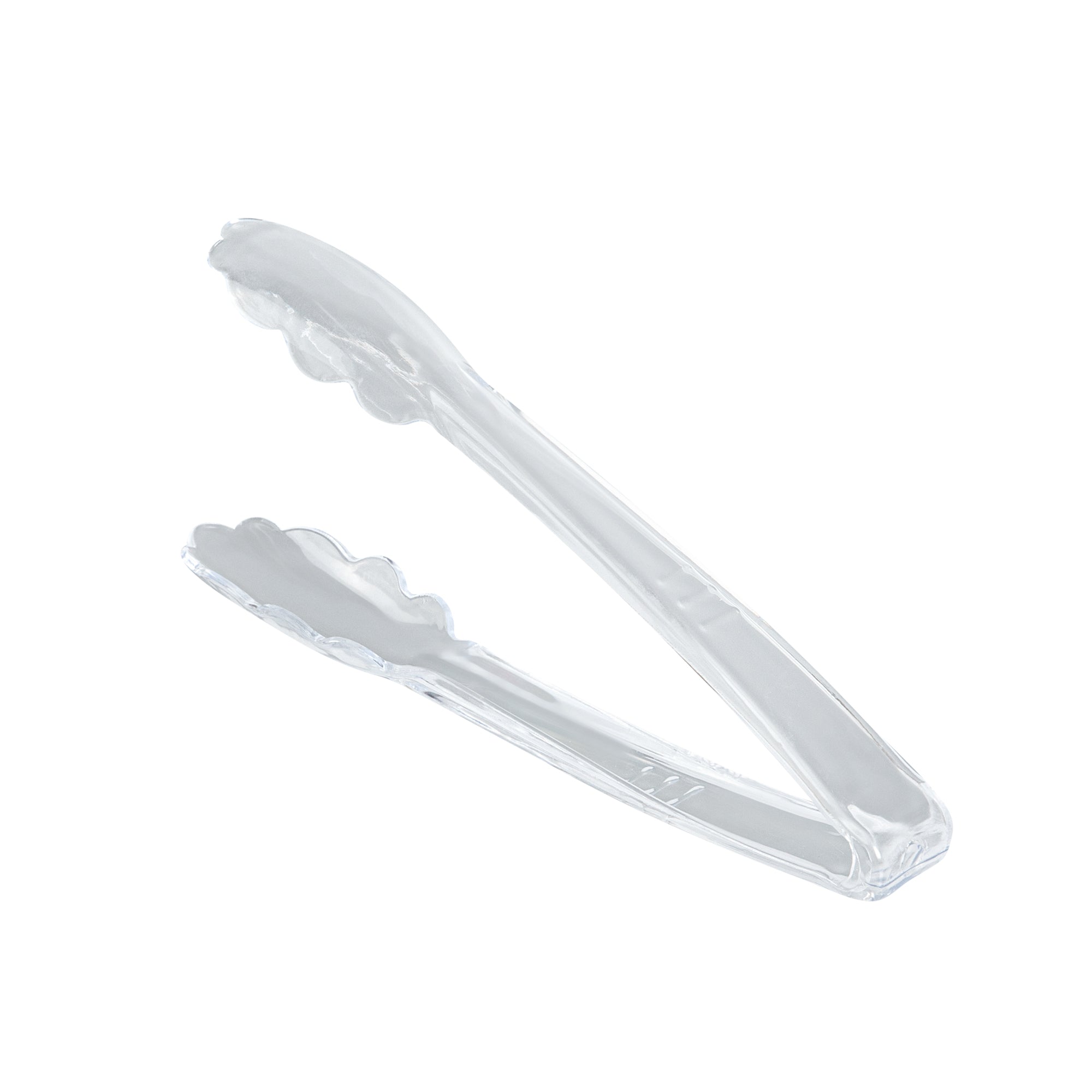 restaurantware Cater Tek Clear Heavy-Duty Disposable Plastic Tongs - Scalloped - 7 1/2" - 100 count box