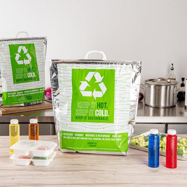 Restaurantware Cater Tek Green And Silver Plastic Thermal Bag - Insulated - 20" X 7" X 20" - 10 Count Box