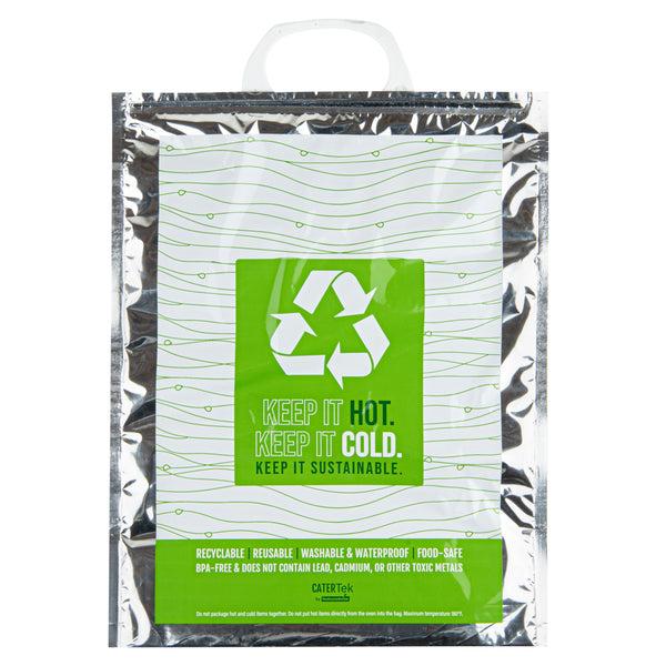 Restaurantware Cater Tek Green And Silver Plastic Thermal Bag - Insulated - 11 3/4" X 6" X 15" - 10 Count Box