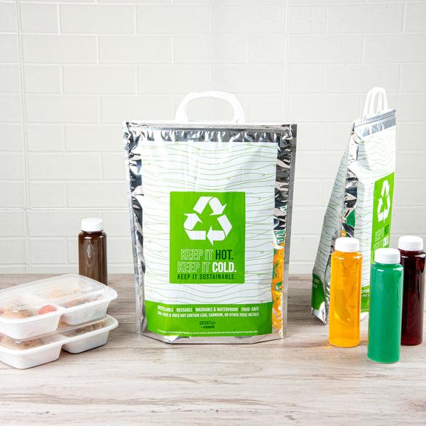 Restaurantware Cater Tek Green And Silver Plastic Thermal Bag - Insulated - 11 3/4" X 6" X 15" - 10 Count Box