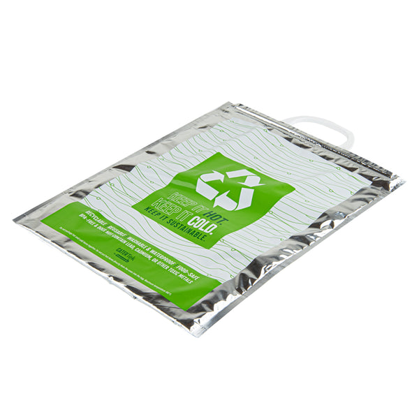 Restaurantware Cater Tek Green And Silver Plastic Thermal Bag - Insulated - 11 3/4" X 6" X 15" - 10 Count Box
