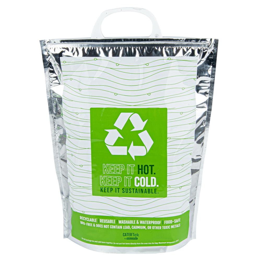 restaurantware Cater Tek Green and Silver Plastic Thermal Bag - Insulated - 11 3/4" x 6" x 15" - 10 count box
