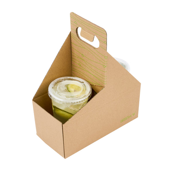 Restaurantware Cater Tek Kraft And Green Paper Drink Carrier - Holds 2 - 9" X 4 1/2" X 4" - 100 Count Box