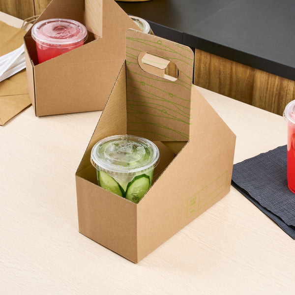 Restaurantware Cater Tek Kraft And Green Paper Drink Carrier - Holds 2 - 9" X 4 1/2" X 4" - 100 Count Box