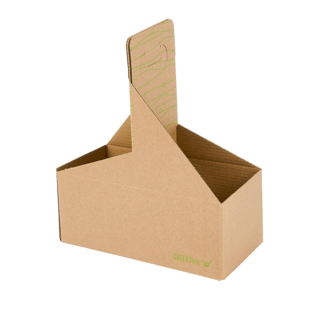 restaurantware Cater Tek Kraft and Green Paper Drink Carrier - Holds 2 - 9" x 4 1/2" x 4" - 100 count box