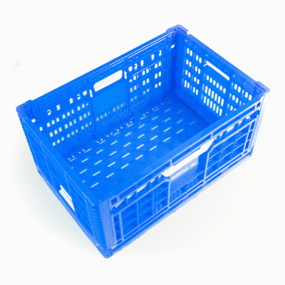 restaurantware Cater Tek Rectangle Blue Plastic Collapsible Crate - Vented Stackable - 23 3/4" x 15 3/4" x 11 3/4" - 10 count box